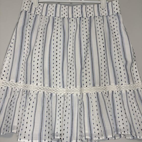 LOFT Tiered Ruffle Skirt Women's Medium White Blue Dots Lace Lined Boho Cottage - Picture 2 of 9